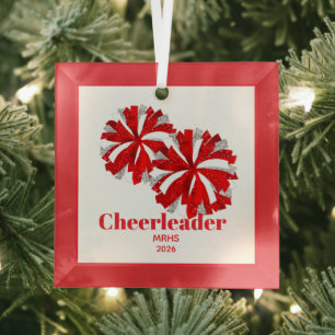Christmas Personalized Cheer Poms Glass Ornament
