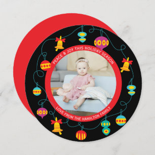 Christmas Personalized Fun Modern Wreath Photo  Holiday Card