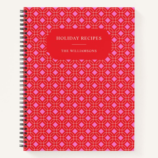 Christmas Personalized Retro Red Holiday Recipe Notebook (Front)