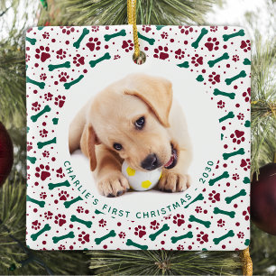 Christmas Pet 2 Dog Photo Paw Prints Personalised  Ceramic Ornament