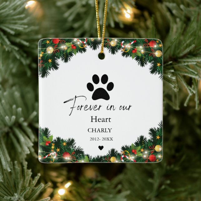 Christmas Pet  Cat Dog Memorial name  Ceramic Ornament (Tree)