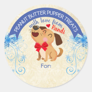 Christmas pet food dog treats personalised to from classic round sticker