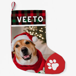 Christmas pet photo custom dog lovers red plaid  small christmas stocking