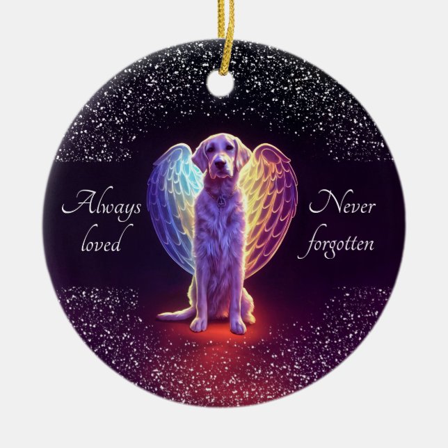 Christmas Pet Photo Memorial Dog Angel Wings Ceramic Ornament (Front)