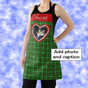 Christmas pet photo name red green apron