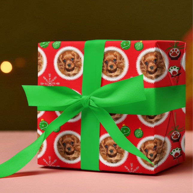 Christmas Pet Photo Pattern Treats Toys  Wrapping Paper Sheet (Great to personalize your dog wrapping paper with your photo for the holidays!)