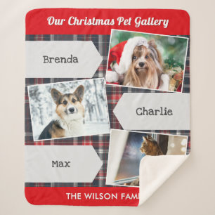 Christmas Pets 3 Photo Gallery Tartan Personalised Sherpa Blanket