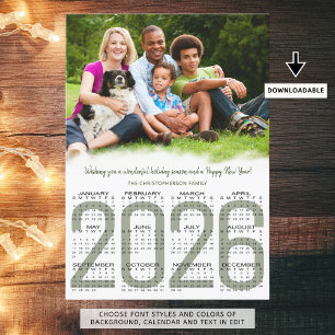 Christmas Photo 2025 Calendar New Year Green Holiday Card