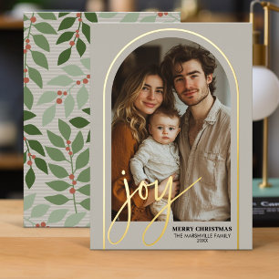 Christmas Photo Arch Vertical - Botanical JOY Foil Holiday Card