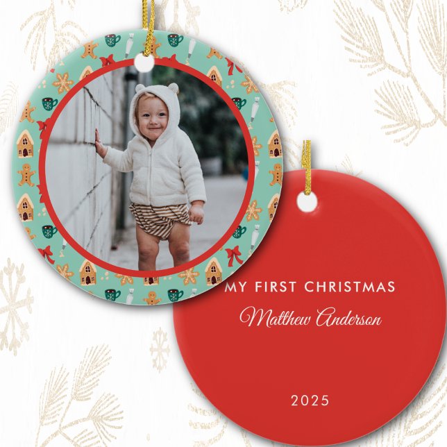 Christmas Photo Baby's First Christmas 2025 Bake Ceramic Ornament (Creator Uploaded)