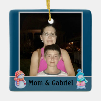 Christmas Photo Blue Ceramic Ornament