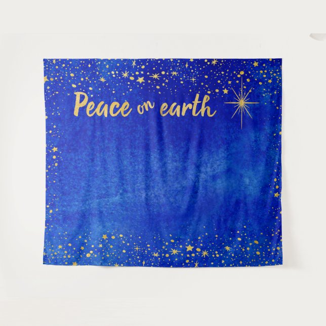 Christmas Photo Booth Backdrop Gold Stars Peace Tapestry (Front (Horizontal))
