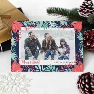 Christmas Photo Botanical Deer Flat Holiday Card