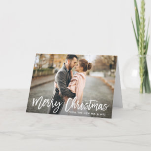 Christmas Photo Brush Script New Mr. and Mrs. Fold Holiday Card
