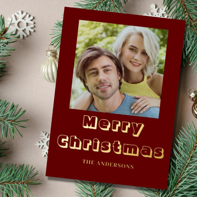 Christmas Photo Burgundy Gold Foil Holiday Card (Creator Uploaded)