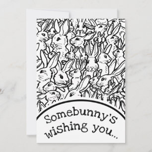 Christmas Photo Card Black White Rabbit Drawing
