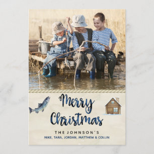 Christmas Photo Card Fishing Lake Cabin