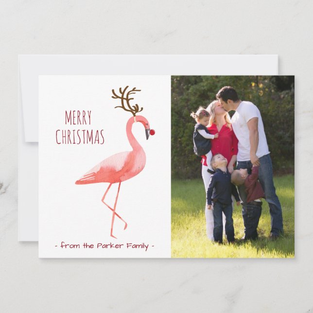 Christmas photo card funny Rudolph Flamingo (Front)
