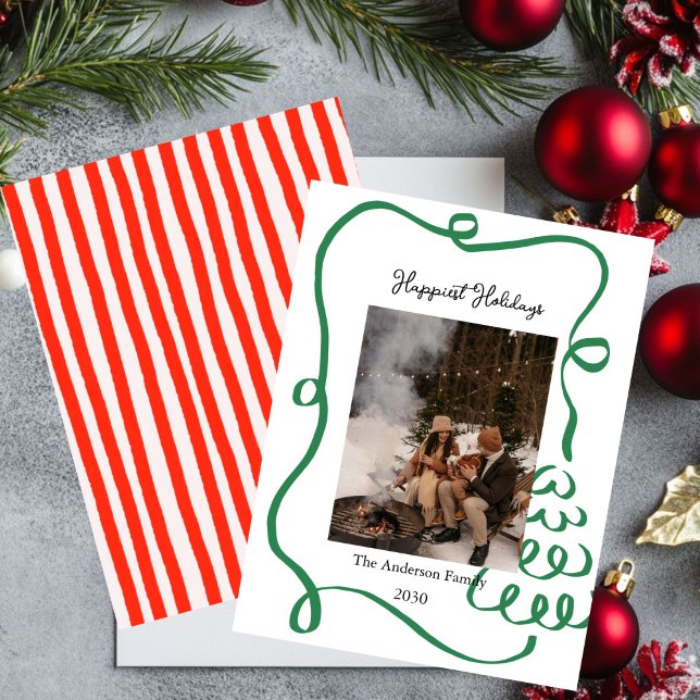 Christmas Photo Card hand drawn Red Bow Holiday  (Creator Uploaded)