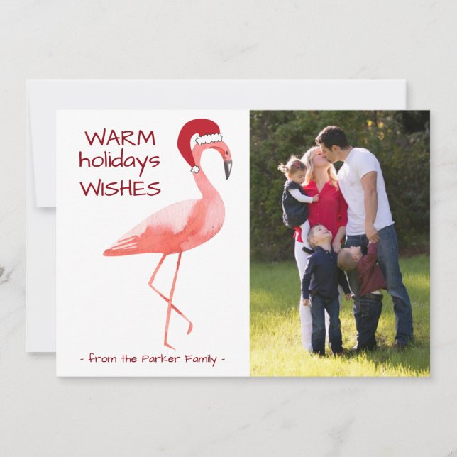 Christmas photo card with funny Flamingo Santa Hat (Front)