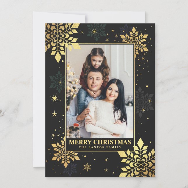 Christmas Photo Cards Faux Gold Foil Snowflake (Front)