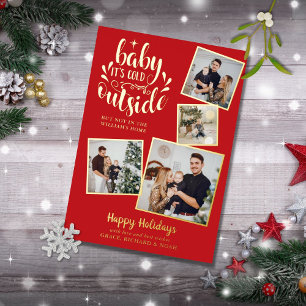 Christmas Photo Collage Baby Its Cold Outside Gold Foil Holiday Card