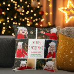 Christmas Photo Collage Beautiful Personalised Cushion<br><div class="desc">This cute,  modern Merry Christmas throw pillow features a classy layout of 6 family photos on a white background with pretty red and green typography. This beautiful kids photo holiday decor gift features your own child's photograph collage surrounding your festive message and family name in green.</div>