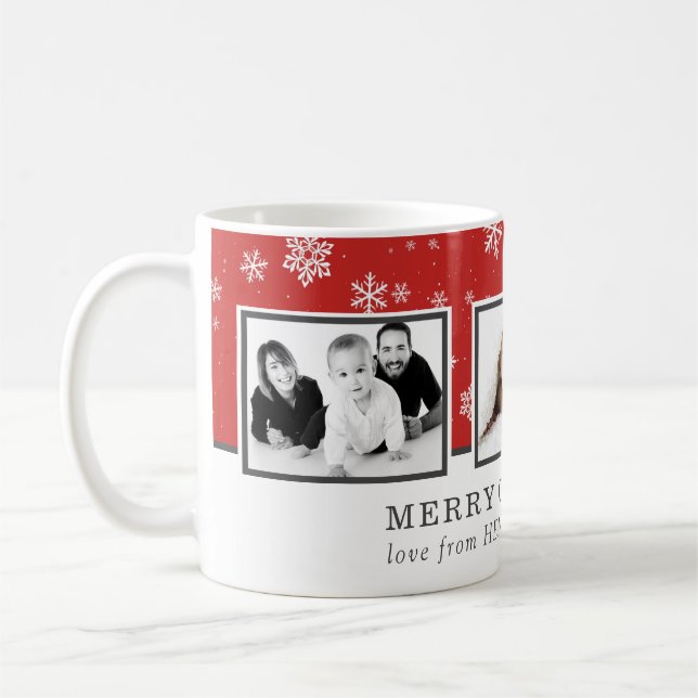Christmas Photo Collage Custom Family Red Holiday Coffee Mug (Left)
