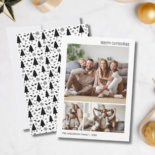Christmas Photo Collage Family White and Black Holiday Card