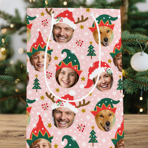 Christmas Photo Collage Festive Funny Face Pink Medium Gift Bag