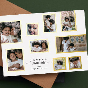 Christmas Photo Collage Modern Joyful Moments Foil Holiday Postcard