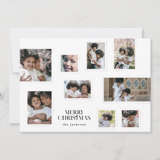 Christmas Photo Collage Modern Merry Christmas Holiday Card (Front)