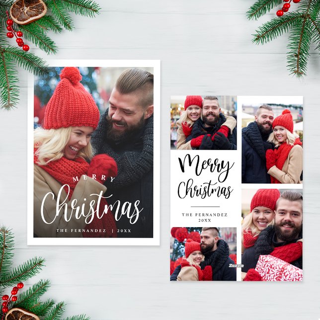 Christmas Photo Collage Modern Script Holiday Card (Creator Uploaded)