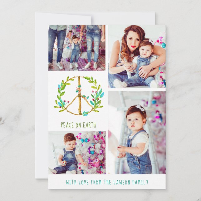 Christmas Photo Collage | Peace on Earth Holiday Card (Front)