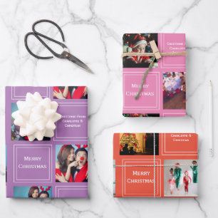 Christmas Photo Collage Personalised Template Wrapping Paper Sheet