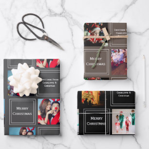 Christmas Photo Collage Personalised Template Wrapping Paper Sheet