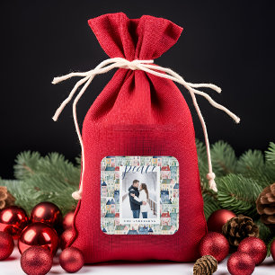 Christmas Photo colourful Houses Blue Holiday  Square Sticker