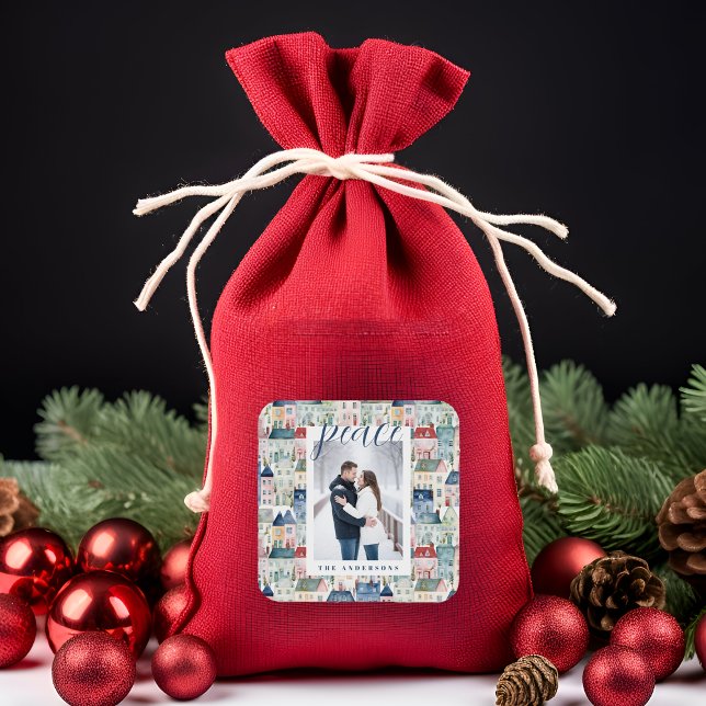 Christmas Photo colourful Houses Blue Holiday  Square Sticker (Creator Uploaded)