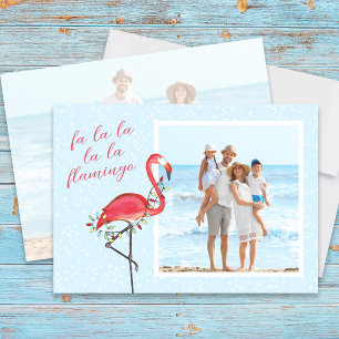 Christmas Photo Cute Beach Pink Tropical Flamingo  Holiday Card