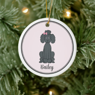 Christmas Photo Cute Puppy Dog Black Poodle Ceramic Ornament
