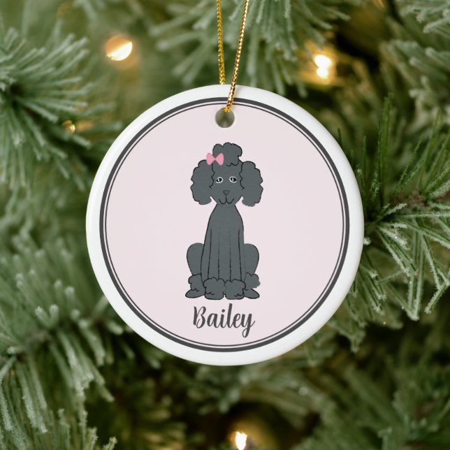Christmas Photo Cute Puppy Dog Black Poodle Ceramic Ornament (Tree)