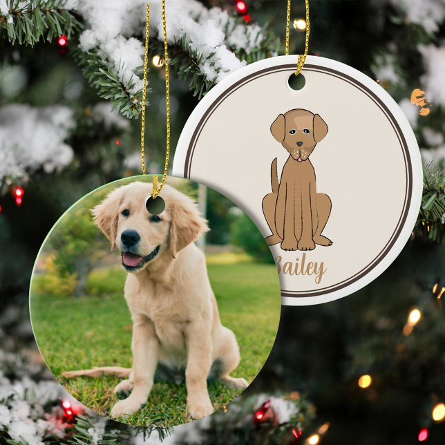 Christmas Photo Cute Puppy Dog Labrador  Ceramic Ornament (Cute Labrador puppy Christmas ornament featuring an adorable dog photo holiday design.)