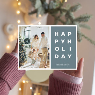 Christmas Photo Family   Happy Holidays Blue Postcard