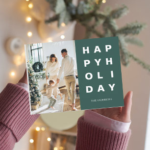 Christmas Photo Family   Happy Holidays Green Postcard