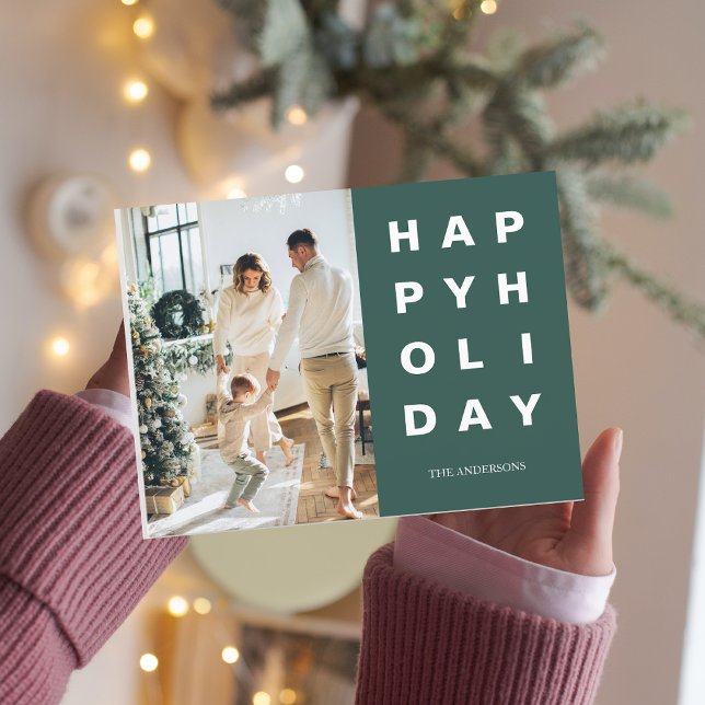 Christmas Photo Family | Happy Holidays Green Postcard (Creator Uploaded)