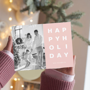 Christmas Photo Family   Happy Holidays Pink Postcard