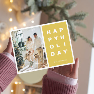 Christmas Photo Family   Happy Holidays Yellow Postcard