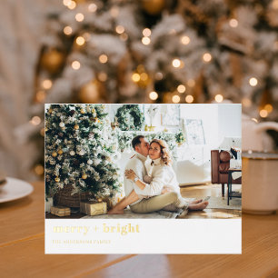 Christmas Photo Family   Merry + Bright   Foil Holiday Postcard