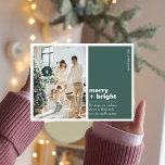 Christmas Photo Family | Merry   Bright Green Postcard<br><div class="desc">Christmas Photo Family | Merry   Bright Green</div>