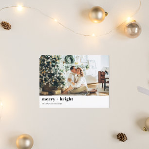 Christmas Photo Family   Merry + Bright   Holiday Postcard